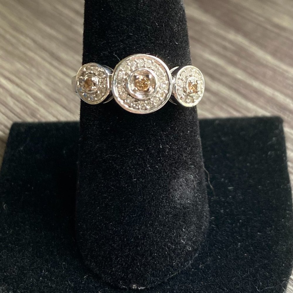White Gold Ring with Chocolate Diamonds 10K - Picture 2 of 6
